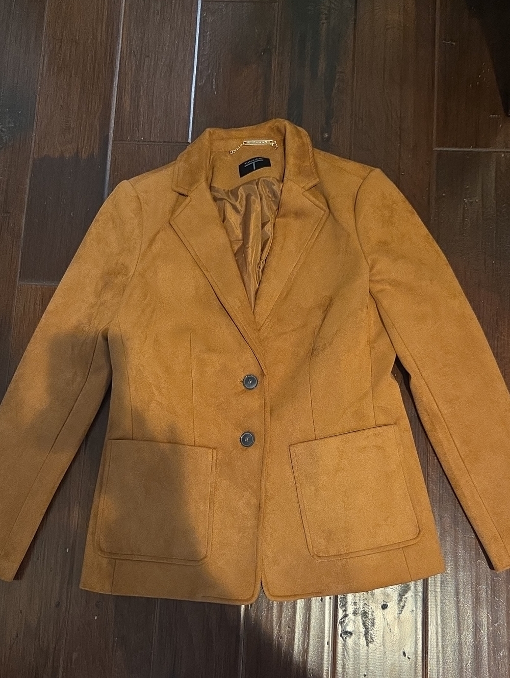 Tahari Camel Suede-Look Two-Button Blazer